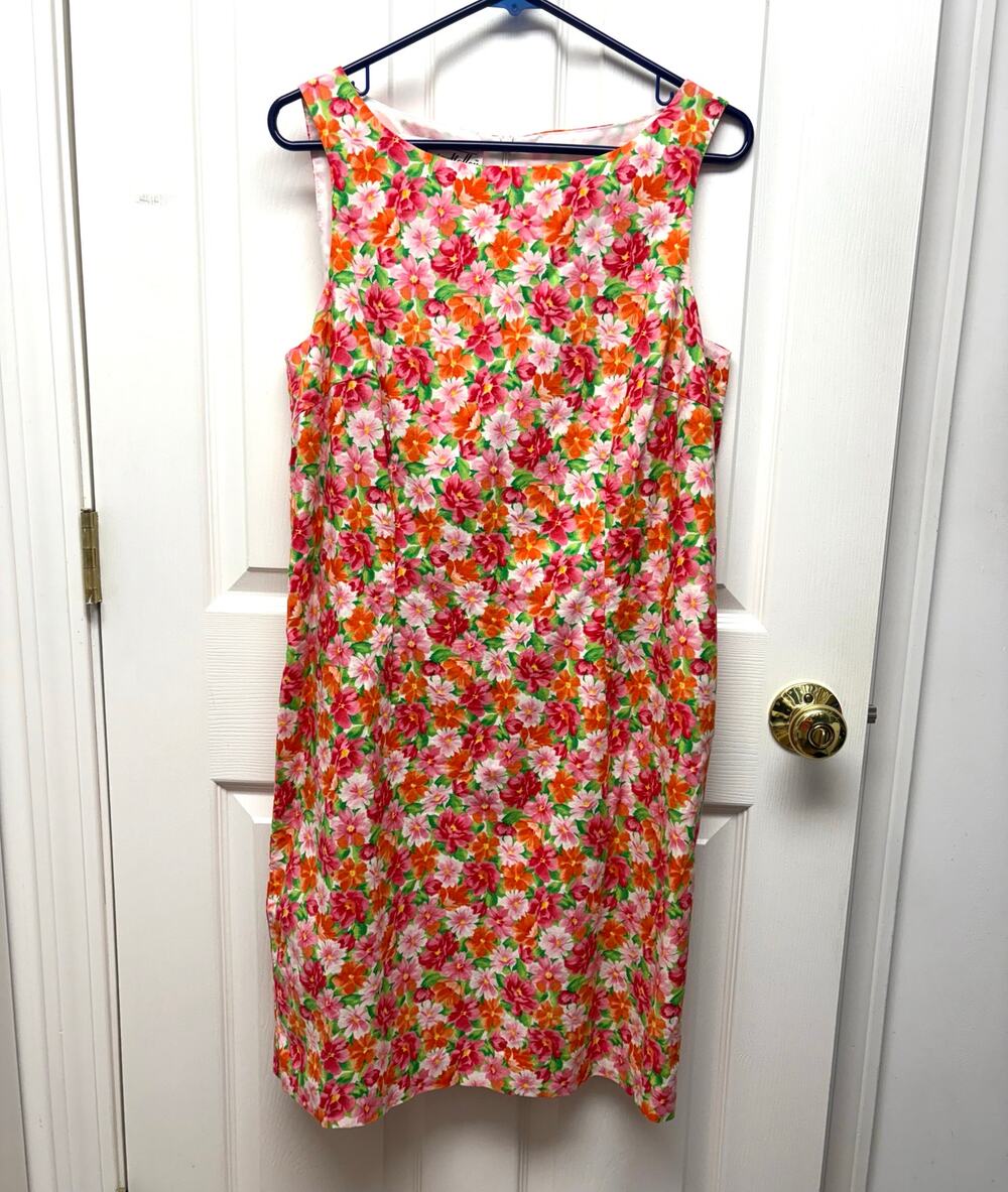 Victoria Holley Dress Vintage Cotton Sheath Floral Lined Women's Size 14